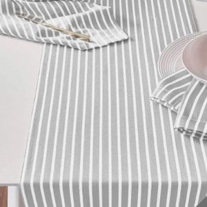 Kate Spade NY Table Runner 15" x 90" Harbour Drive Platinum White & Gray Stripe